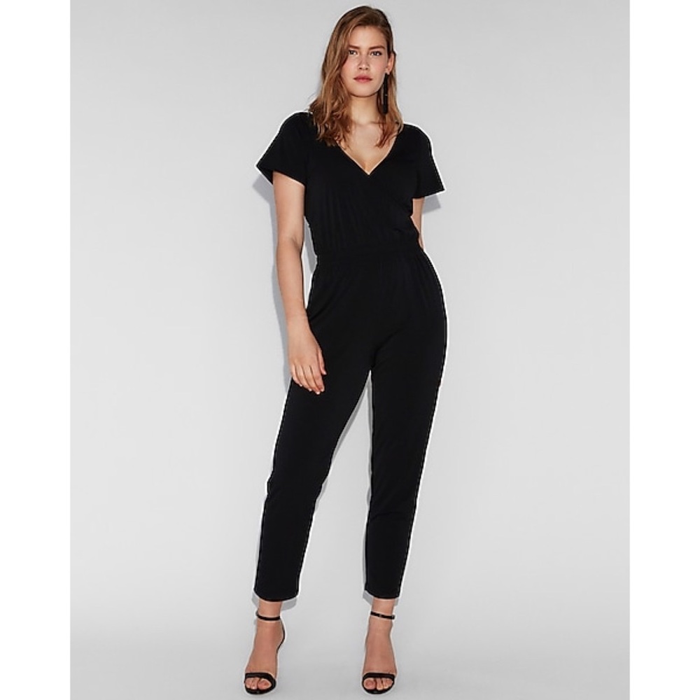 Express flutter sleeve surplice jumpsuit